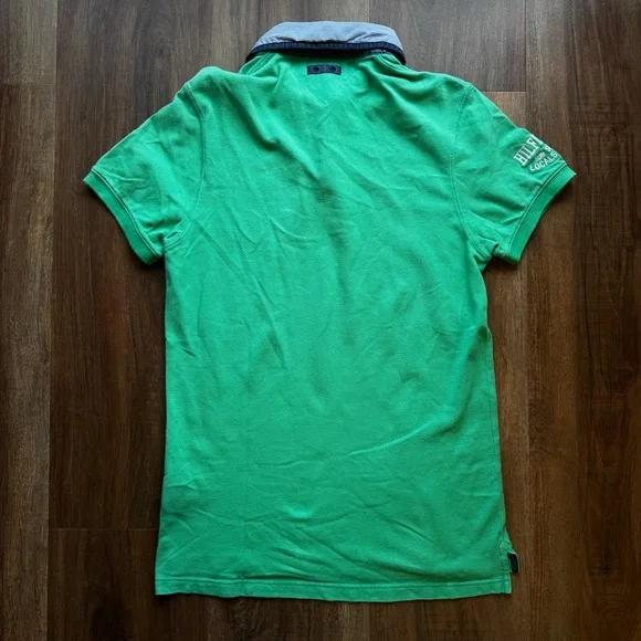 Tommy Hilfiger Vintage Green Rugby Polo Shirt M Patch Logo Short Sleeve Preppy - Picture 5 of 7